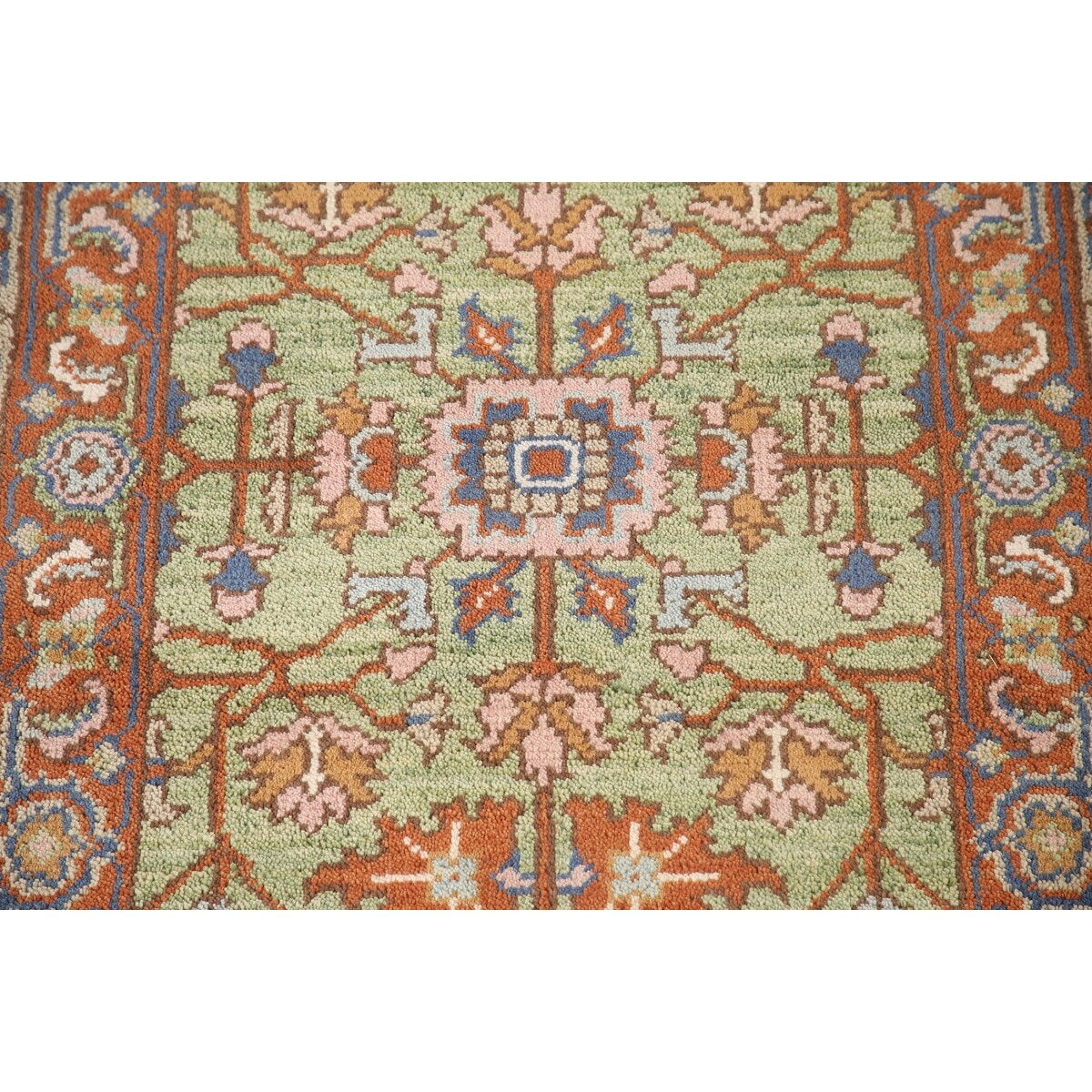 Light Green Oushak Foyer Rug Hand-Knotted Oriental Wool Carpet - 3'0" x 4'11"