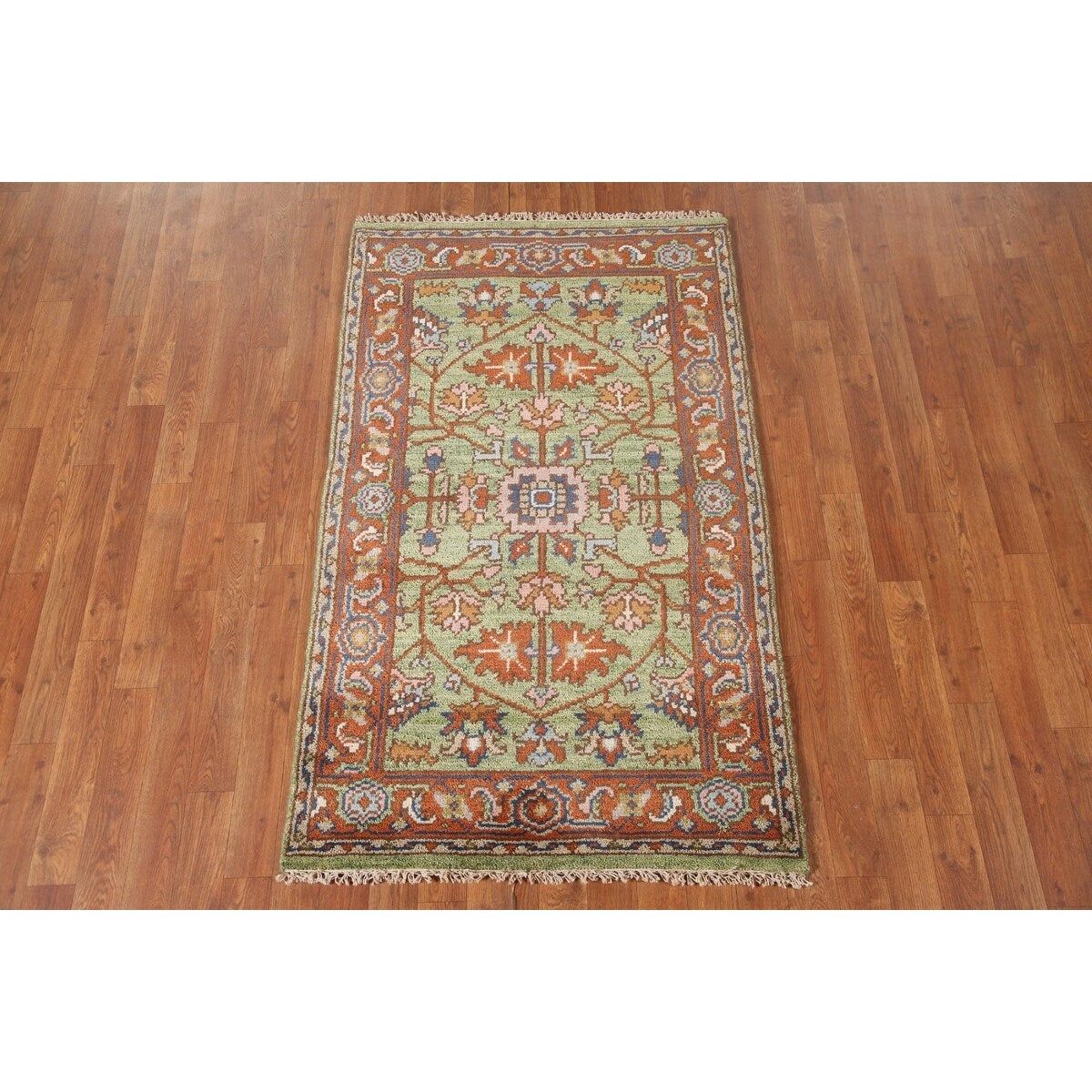 Light Green Oushak Foyer Rug Hand-Knotted Oriental Wool Carpet - 3'0" x 4'11"
