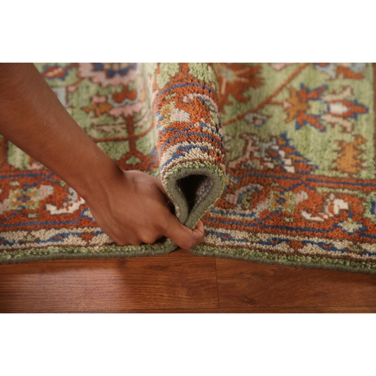 Light Green Oushak Foyer Rug Hand-Knotted Oriental Wool Carpet - 3'0" x 4'11"