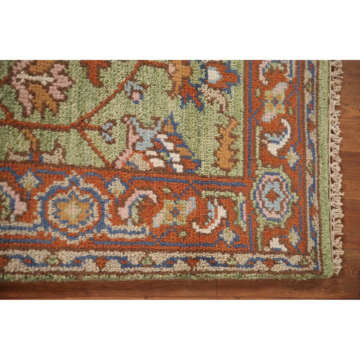 Light Green Oushak Foyer Rug Hand-Knotted Oriental Wool Carpet - 3'0" x 4'11"
