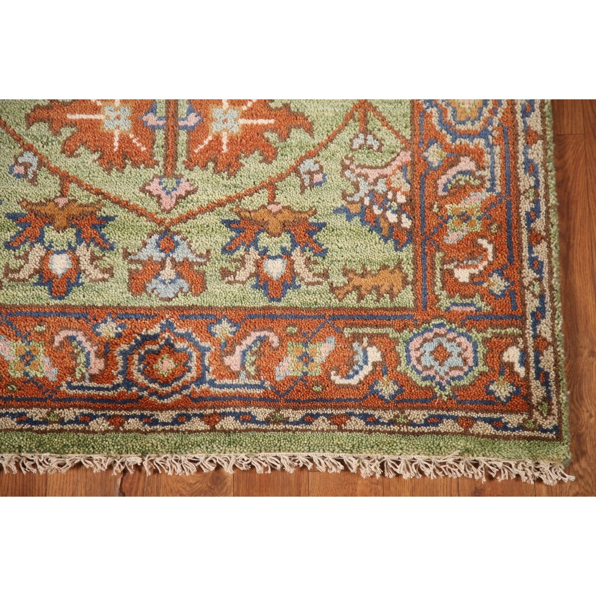 Light Green Oushak Foyer Rug Hand-Knotted Oriental Wool Carpet - 3'0" x 4'11"