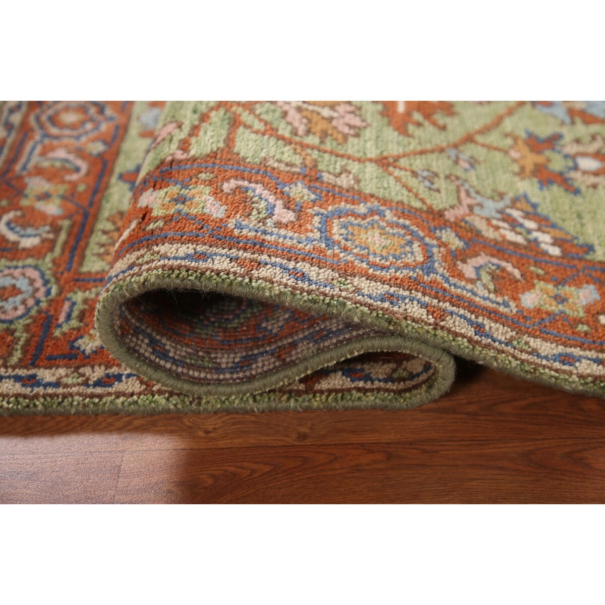 Light Green Oushak Foyer Rug Hand-Knotted Oriental Wool Carpet - 3'0" x 4'11"