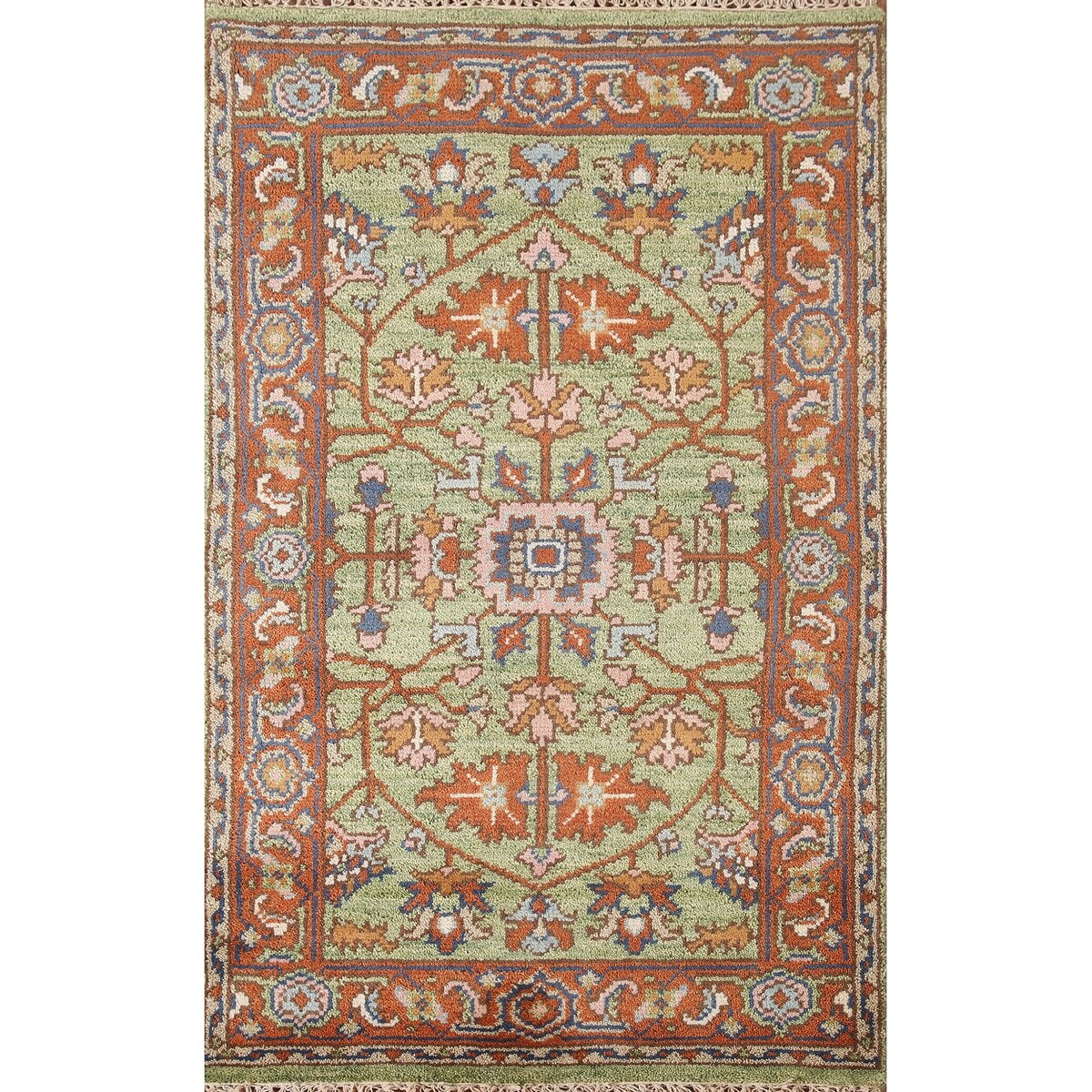 Light Green Oushak Foyer Rug Hand-Knotted Oriental Wool Carpet - 3'0" x 4'11"