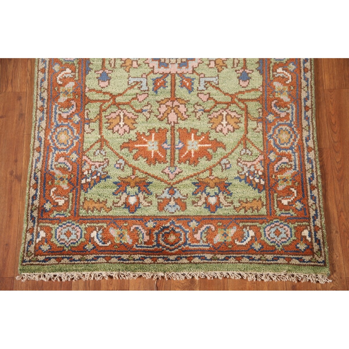 Light Green Oushak Foyer Rug Hand-Knotted Oriental Wool Carpet - 3'0" x 4'11"