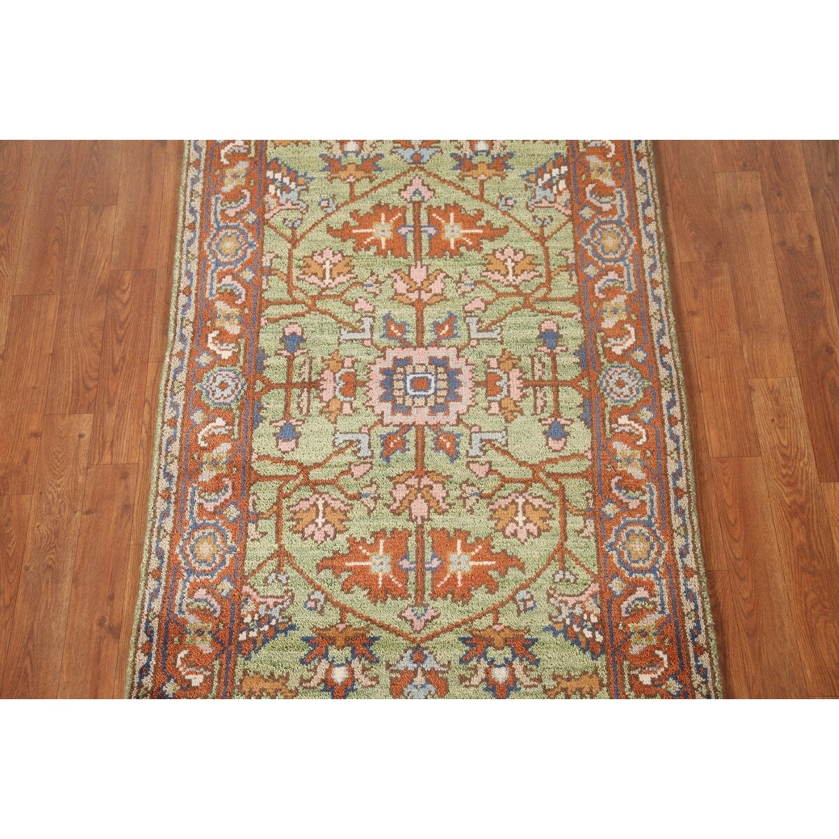 Light Green Oushak Foyer Rug Hand-Knotted Oriental Wool Carpet - 3'0" x 4'11"