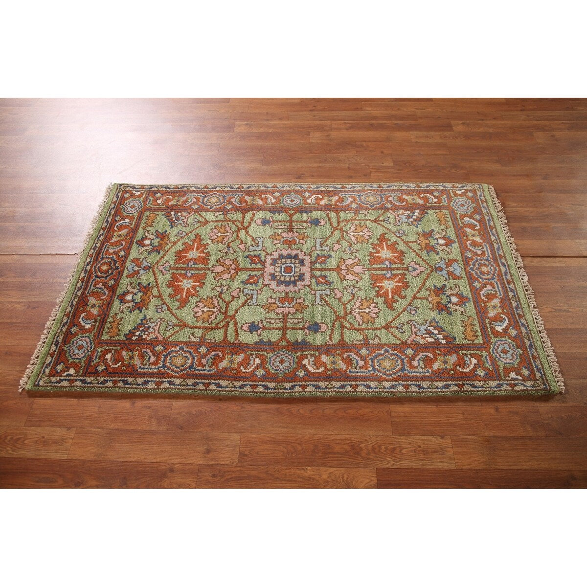 Light Green Oushak Foyer Rug Hand-Knotted Oriental Wool Carpet - 3'0" x 4'11"