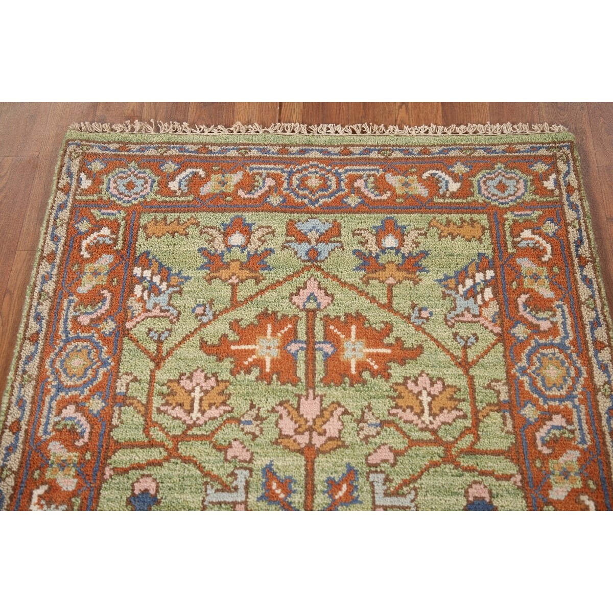 Light Green Oushak Foyer Rug Hand-Knotted Oriental Wool Carpet - 3'0" x 4'11"