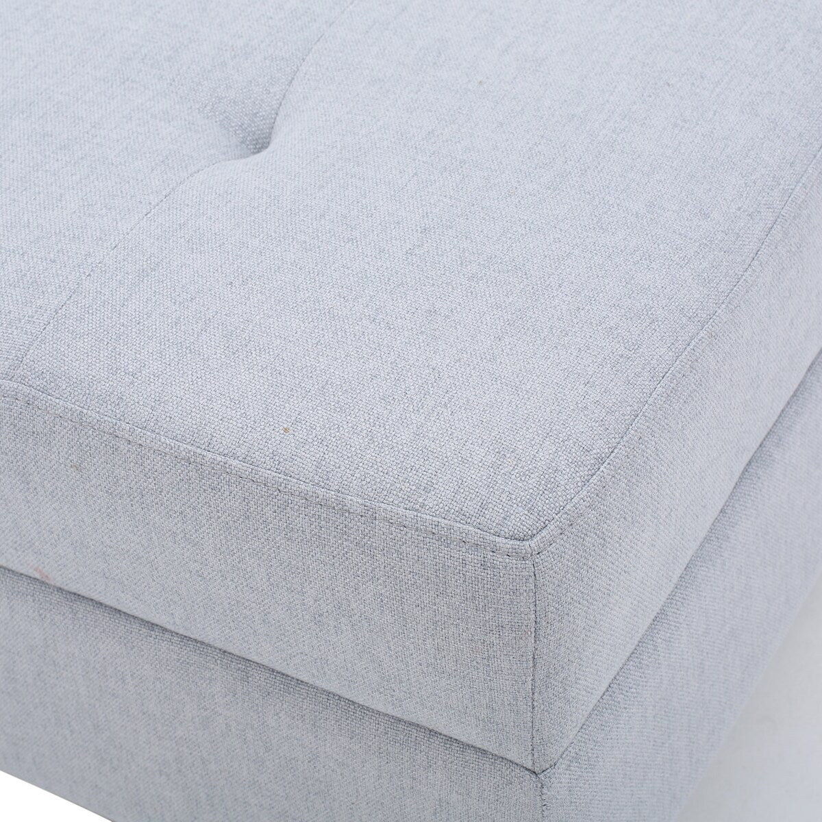 Light Grey Fabric Ottoman with Tufted Cushion and Tapered Birch Wood Legs, 28.5-Inch Footstool, Extra Seating or Side Table