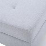 Light Grey Fabric Ottoman with Tufted Cushion and Tapered Birch Wood Legs, 28.5-Inch Footstool, Extra Seating or Side Table