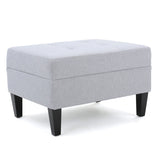 Light Grey Fabric Ottoman with Tufted Cushion and Tapered Birch Wood Legs, 28.5-Inch Footstool, Extra Seating or Side Table