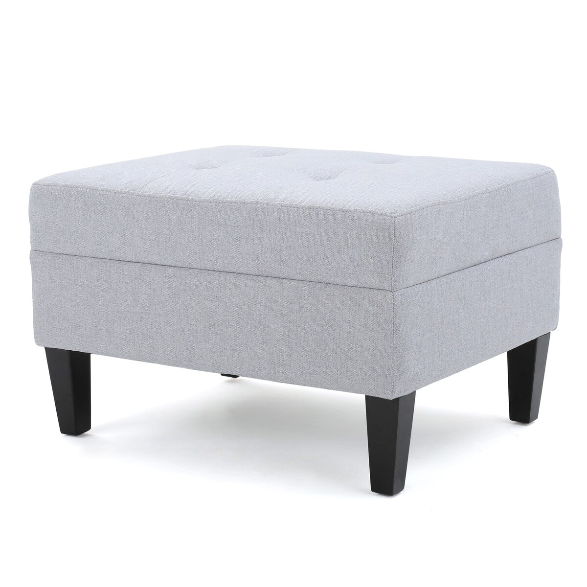 Light Grey Fabric Ottoman with Tufted Cushion and Tapered Birch Wood Legs, 28.5-Inch Footstool, Extra Seating or Side Table