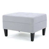 Light Grey Fabric Ottoman with Tufted Cushion and Tapered Birch Wood Legs, 28.5-Inch Footstool, Extra Seating or Side Table