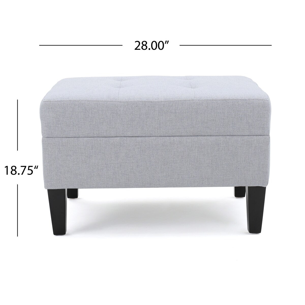 Light Grey Fabric Ottoman with Tufted Cushion and Tapered Birch Wood Legs, 28.5-Inch Footstool, Extra Seating or Side Table