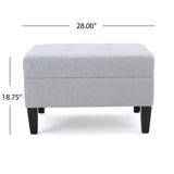 Light Grey Fabric Ottoman with Tufted Cushion and Tapered Birch Wood Legs, 28.5-Inch Footstool, Extra Seating or Side Table