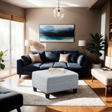 Light Grey Fabric Ottoman with Tufted Cushion and Tapered Birch Wood Legs, 28.5-Inch Footstool, Extra Seating or Side Table