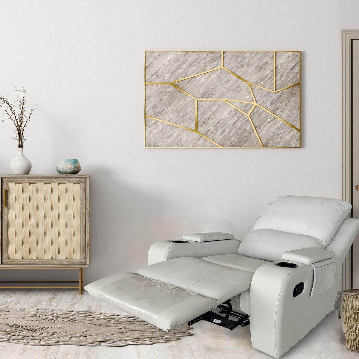 Light Grey Modern Leather Recliner with Convenient Storage
