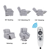 Light Grey Velvet Power Lift Recliner Chair with 8 Massage Points, Lumbar Heating, Storage Pocket