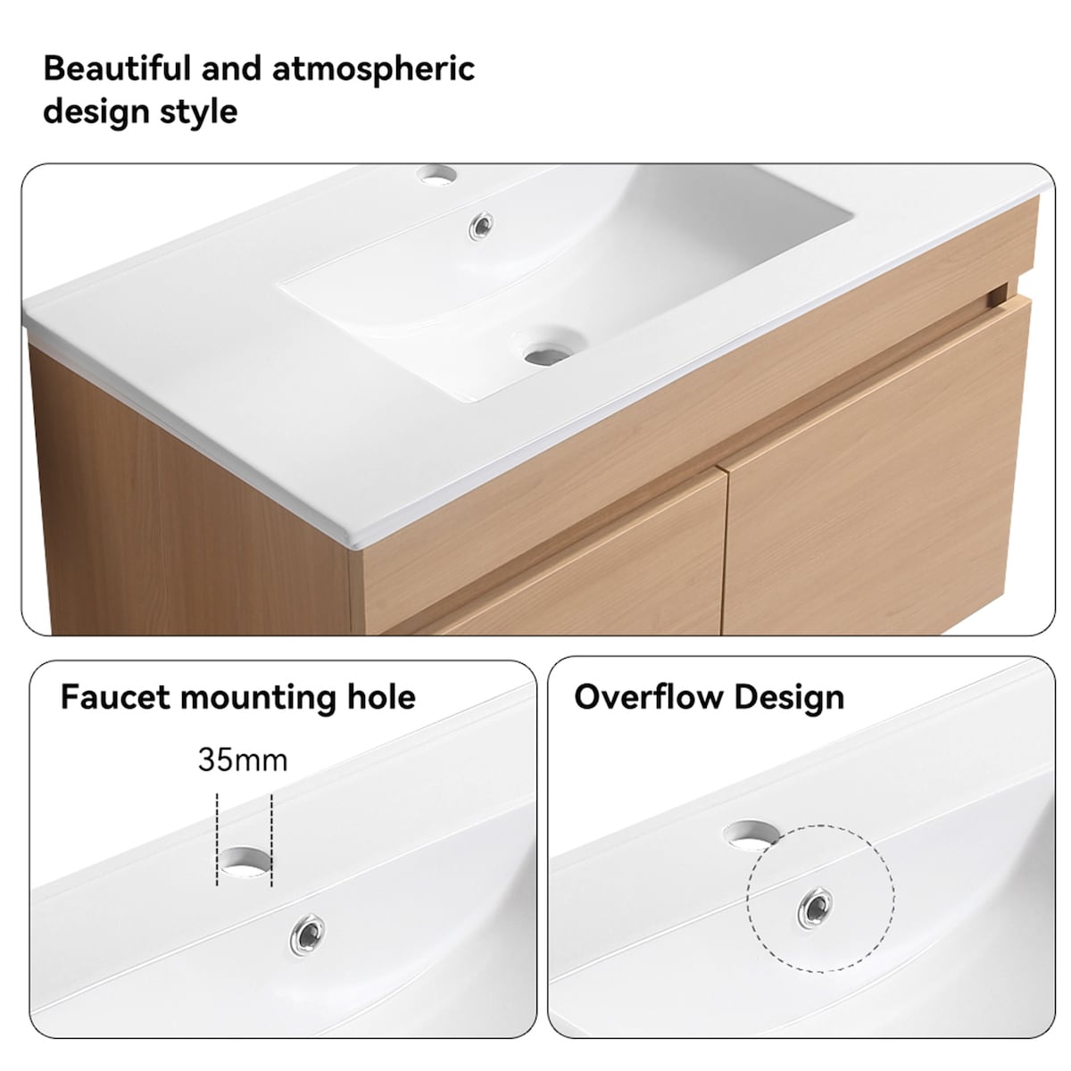 Light Oak Bathroom Vanity with White Ceramic Basin