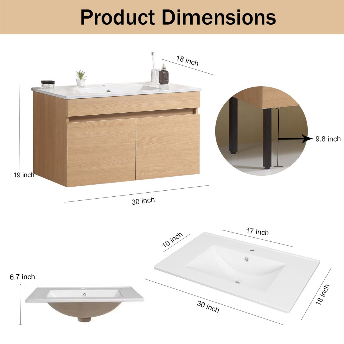 Light Oak Bathroom Vanity with White Ceramic Basin