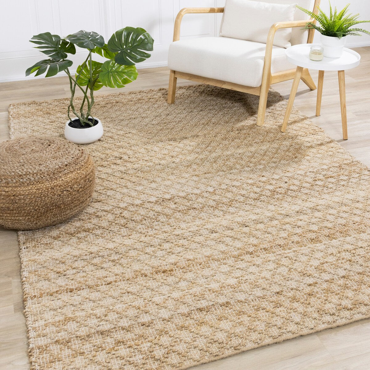 Light Sand Jute Handmade Diamond Pattern Area Rug