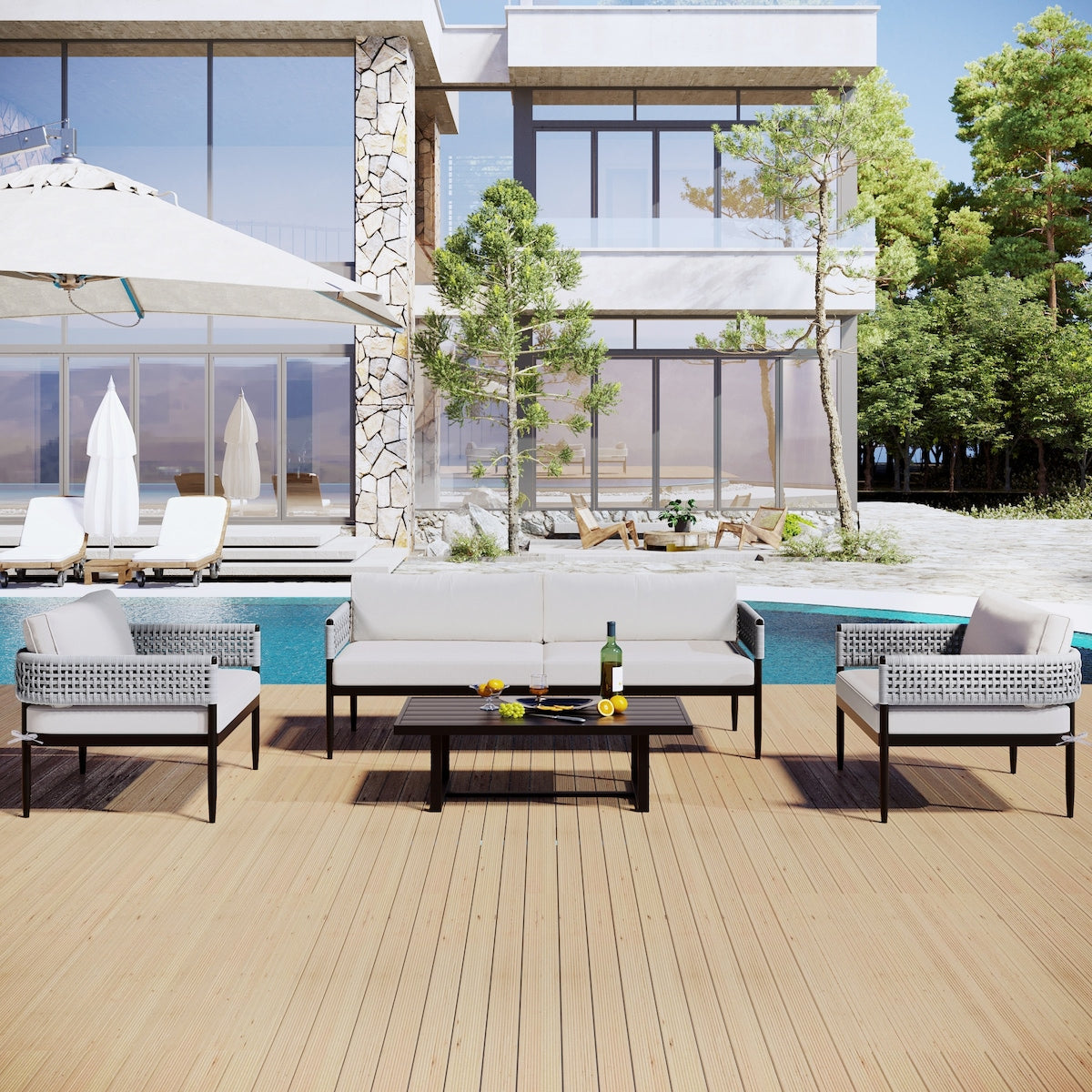 Light luxury style outdoor suit combination With 1 Love Sofa,2 Single Sofa,1 Coffee Table