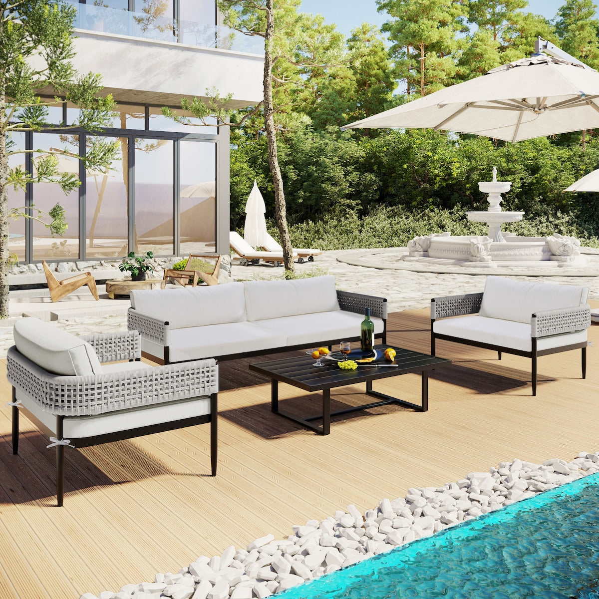 Light luxury style outdoor suit combination With 1 Love Sofa,2 Single Sofa,1 Coffee Table