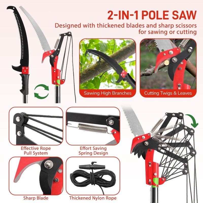 Light-weight Manual Pole Saw Tree Trimmers Long Handle Pruner Set