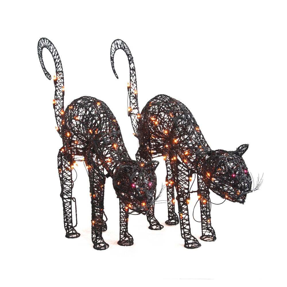 Lighted 24-inch Arched Wire Black Cats (Set of 2)