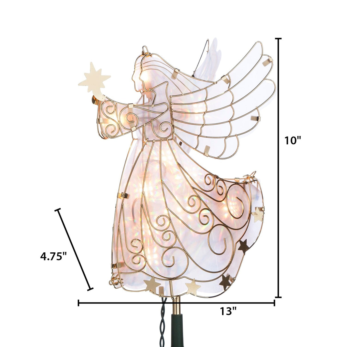 Lighted Angel Tree Topper in Frosted with Gold Outline and Stars - N/A