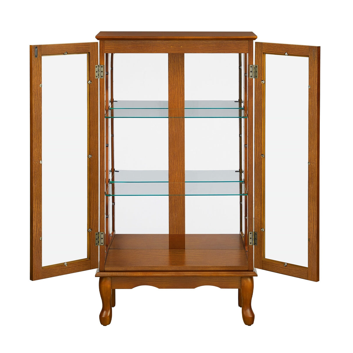 Lighted Curio Display Cabinet with Adjustable Shelves and Mirrored Back Panel