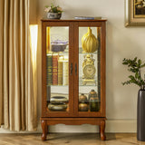 Lighted Curio Display Cabinet with Adjustable Shelves and Mirrored Back Panel