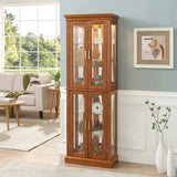 Lighted Curio Display Cabinet: Adjustable Shelves, Mirrored Back, Tempered Glass Doors (6 Tier)