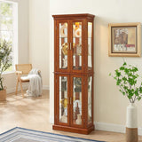 Lighted Curio Display Cabinet: Adjustable Shelves, Mirrored Back, Tempered Glass Doors (6 Tier)