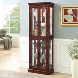 Lighted Curio Display Cabinet: Adjustable Shelves, Mirrored Back, Tempered Glass Doors (6 Tier)