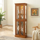 Lighted Curio Display Cabinet: Adjustable Shelves, Mirrored Back, Tempered Glass Doors (6 Tier)
