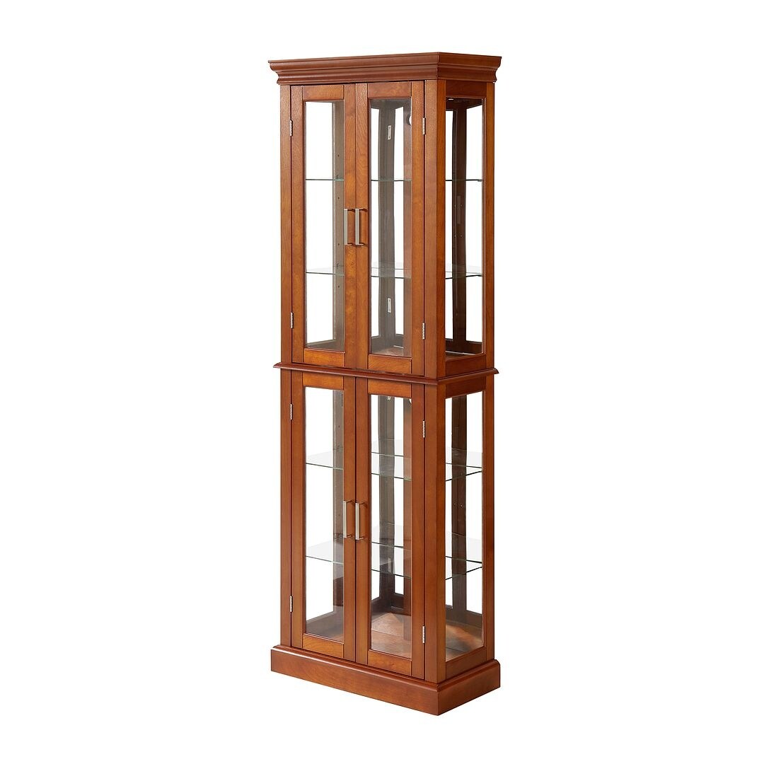 Lighted Curio Display Cabinet: Adjustable Shelves, Mirrored Back, Tempered Glass Doors (6 Tier)