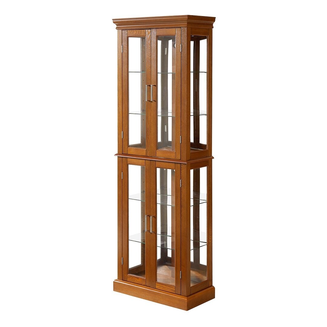 Lighted Curio Display Cabinet: Adjustable Shelves, Mirrored Back, Tempered Glass Doors (6 Tier)