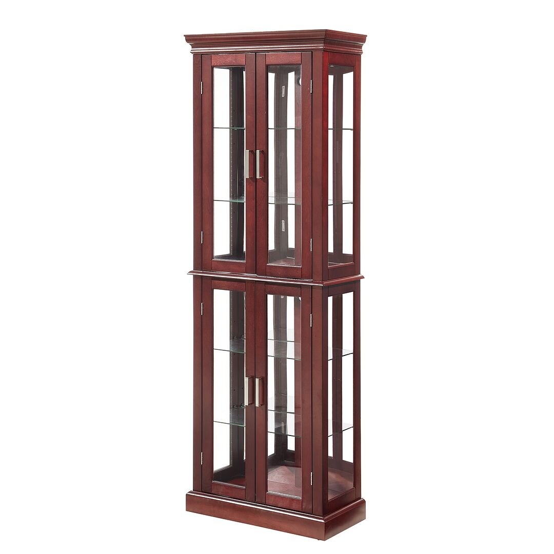 Lighted Curio Display Cabinet: Adjustable Shelves, Mirrored Back, Tempered Glass Doors (6 Tier)