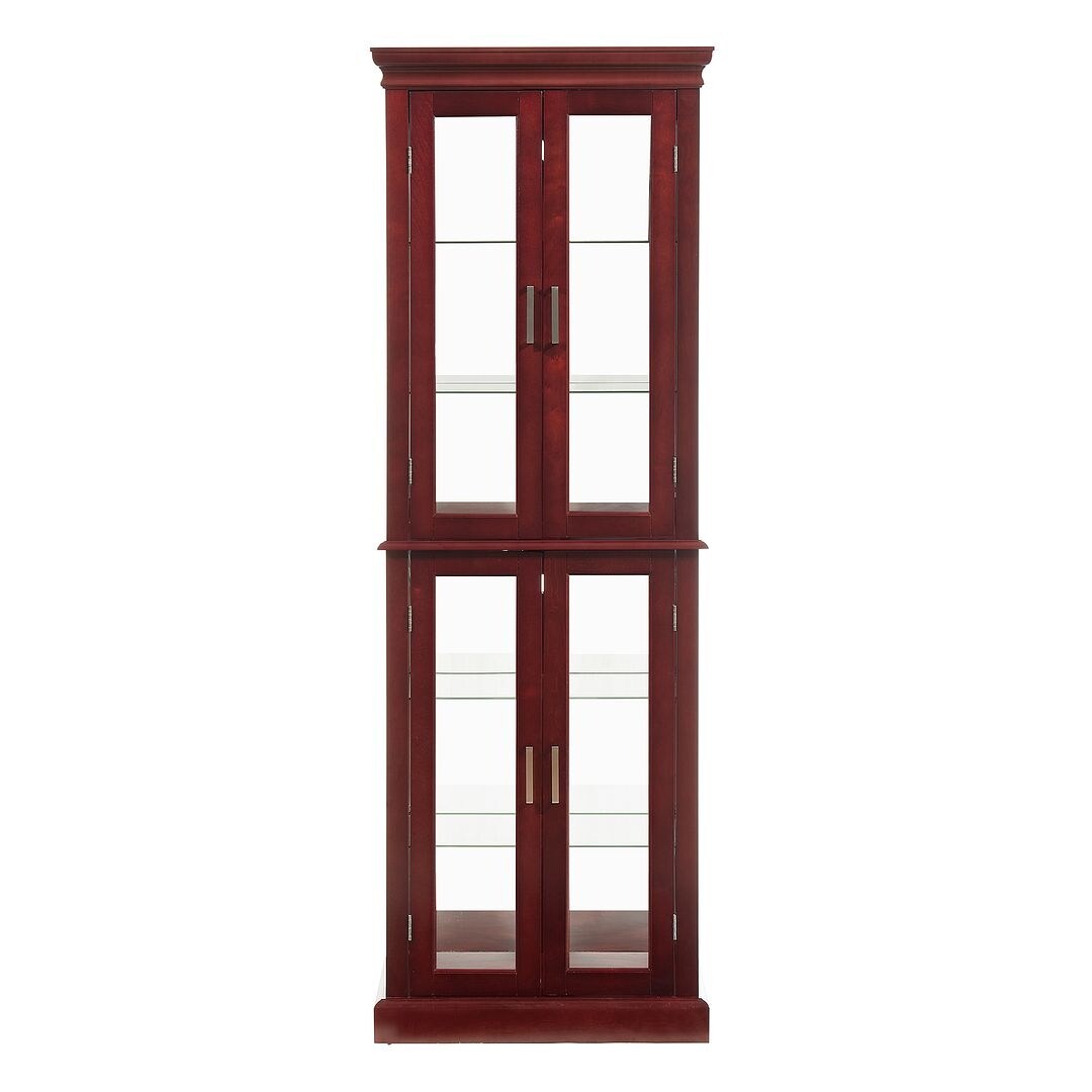Lighted Curio Display Cabinet: Adjustable Shelves, Mirrored Back, Tempered Glass Doors (6 Tier)