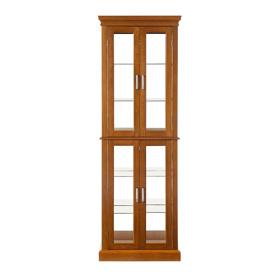 Lighted Curio Display Cabinet: Adjustable Shelves, Mirrored Back, Tempered Glass Doors (6 Tier)