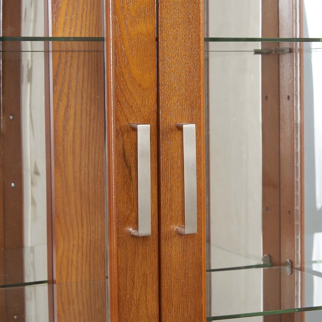 Lighted Curio Display Cabinet: Adjustable Shelves, Mirrored Back, Tempered Glass Doors (6 Tier)