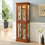 Lighted Curio Display Cabinet: Adjustable Shelves, Mirrored Back, Tempered Glass Doors (6 Tier)