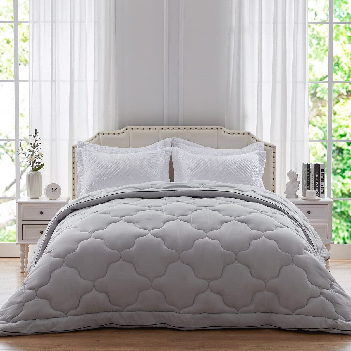 Lightweight Comforter Queen,Soft Down Alternative Solid Comforter,Thin Microfiber Reversible Cloud Pattern Bedding Comforter