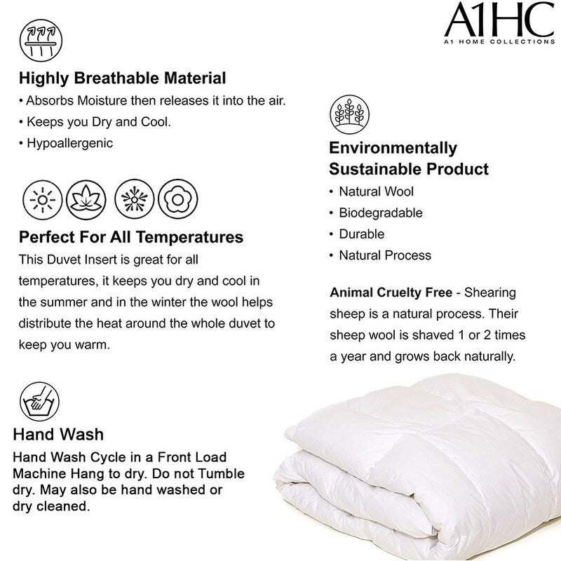 Lightweight Summer/Spring 100% New Zealand Wool Fill Duvet Insert
