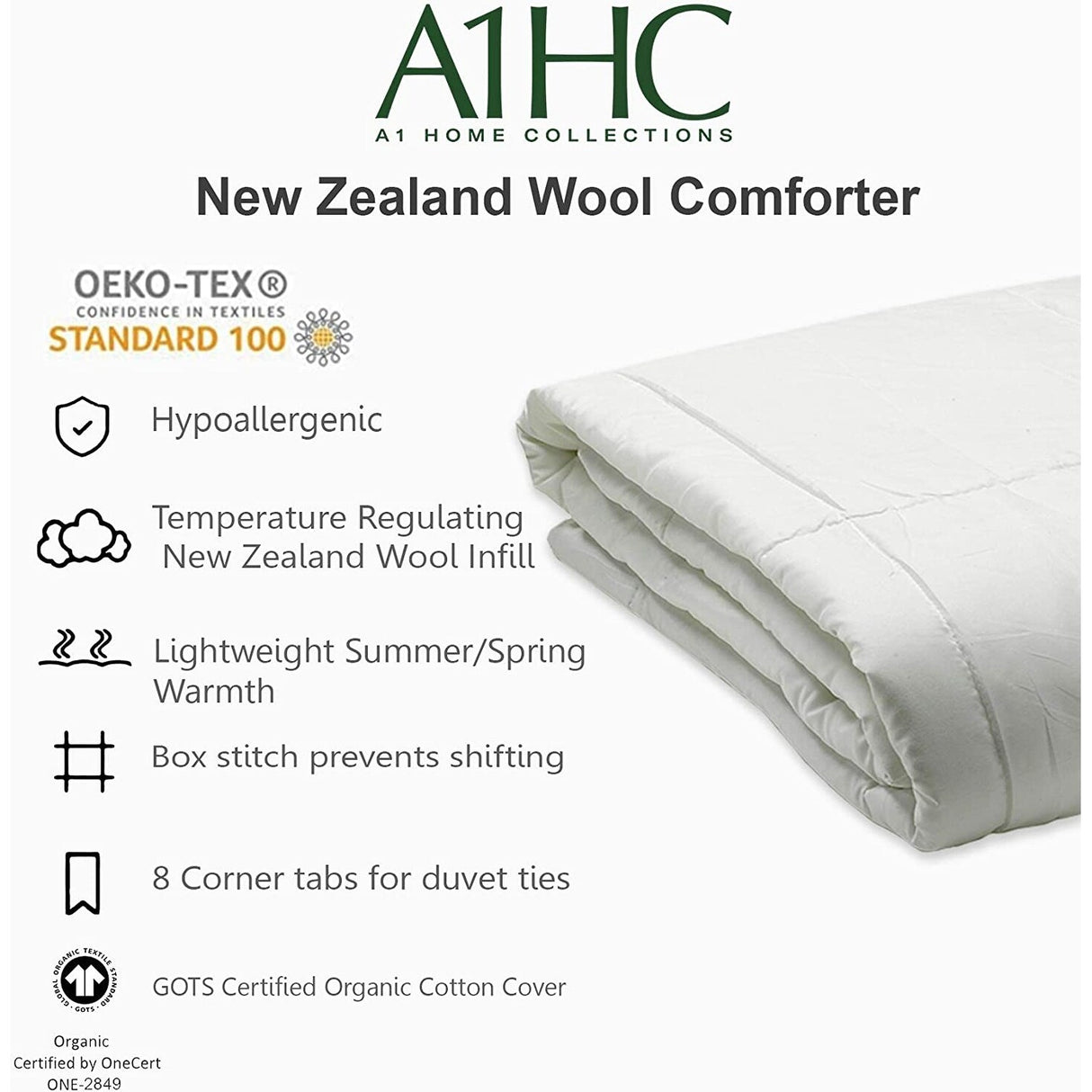Lightweight Summer/Spring 100% New Zealand Wool Fill Duvet Insert