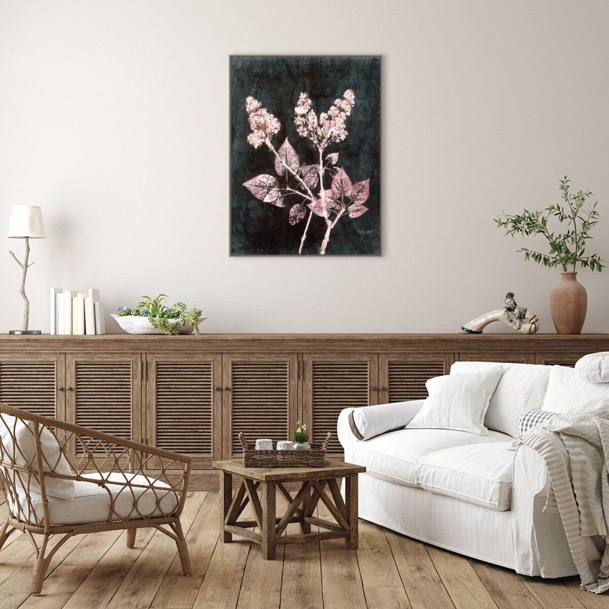Lilac 1 Blush Dark Green by Pernille Folcarelli Framed Canvas Wall Art Print - Sylvie Greywash