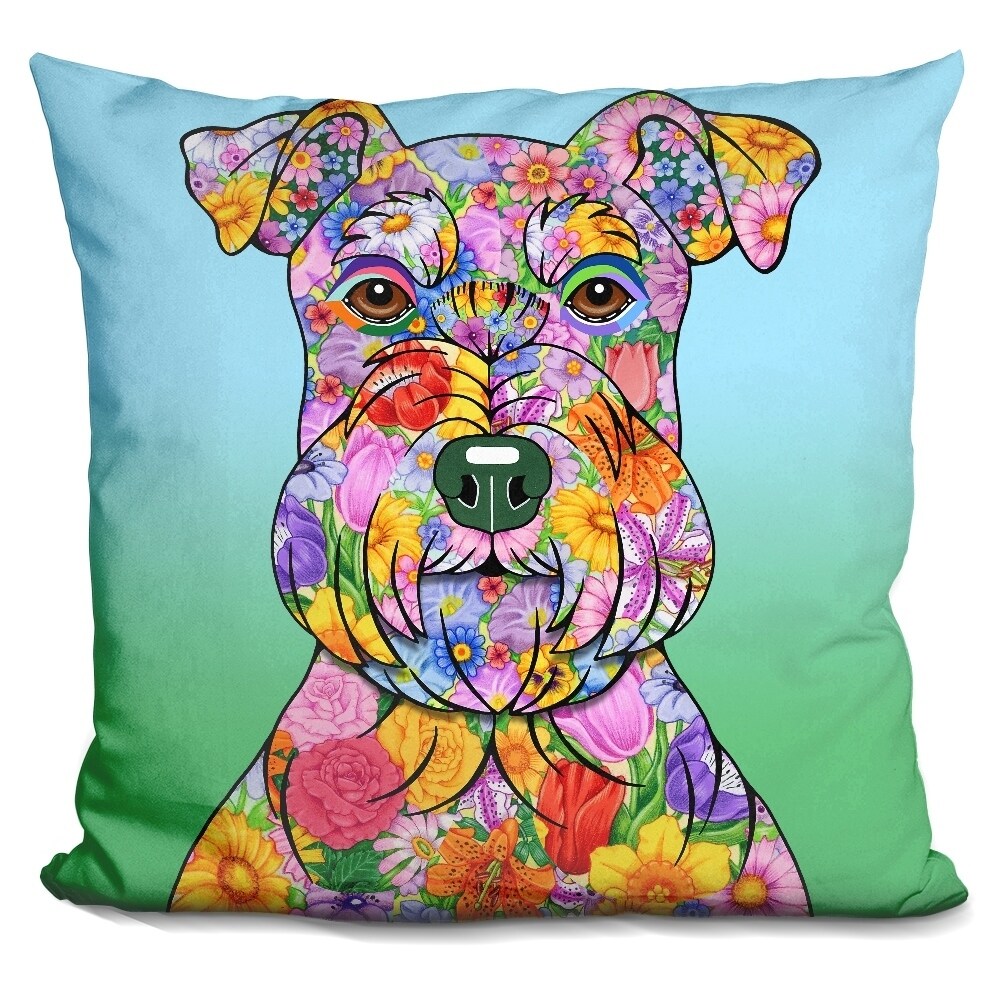 Lilipi Flowers Schnauzer Decorative Accent Throw Pillow