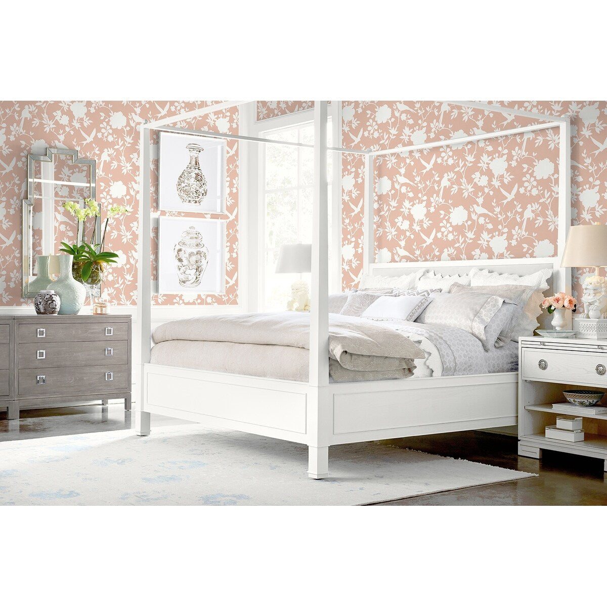 Lillian August Kauai Bird Toile Embossed Vinyl Unpasted Wallpaper