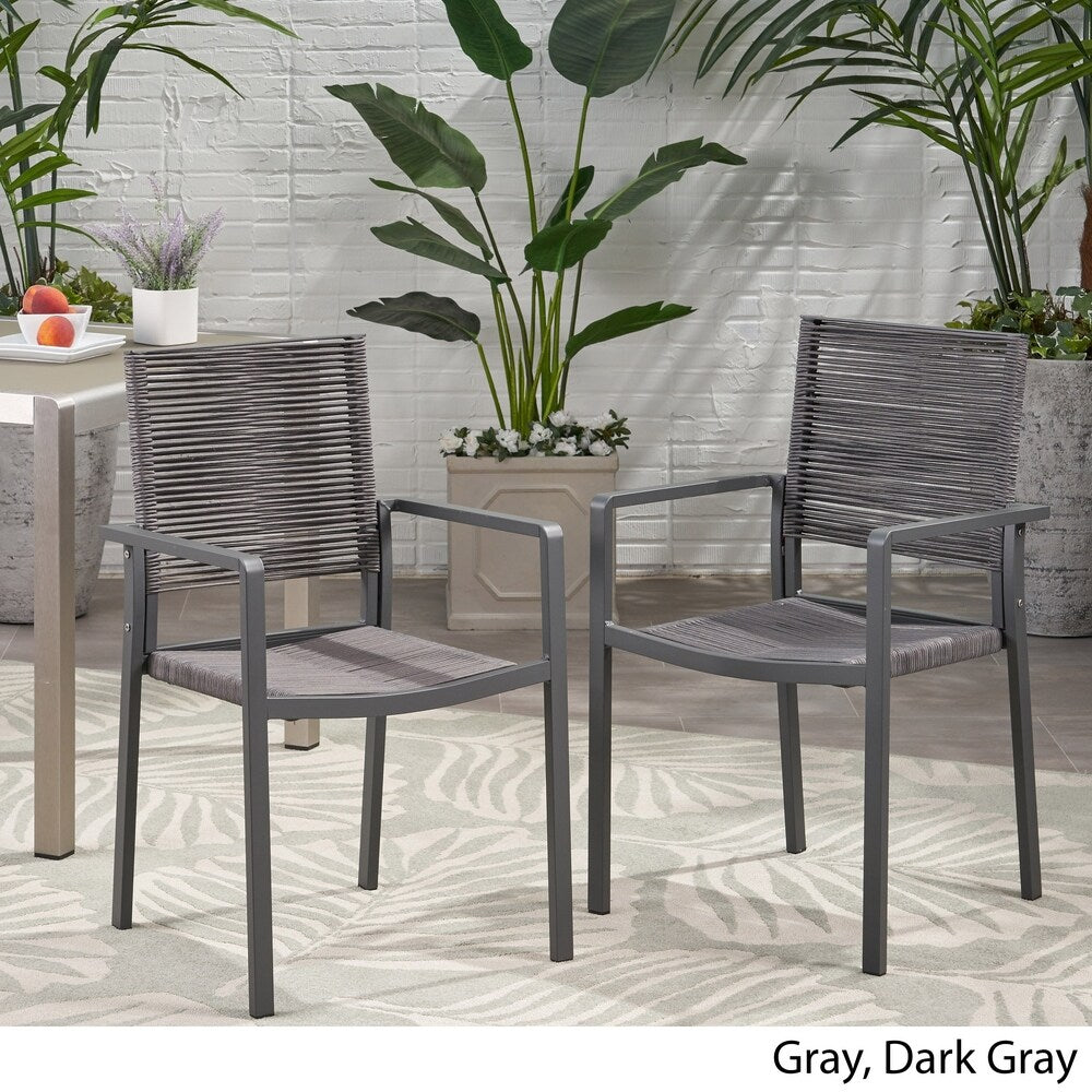 Lillian Outdoor Modern Aluminum Dining Chair with Rope Seat (Set of 2) by Christopher Knight Home