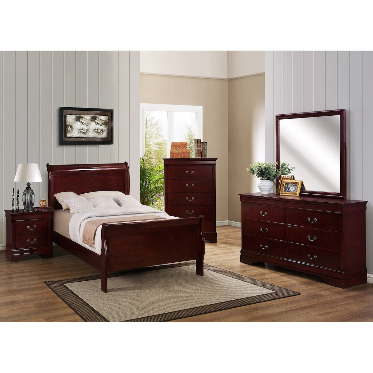 Lillie 4 Piece Cherry Classic Sleigh Bedroom Set